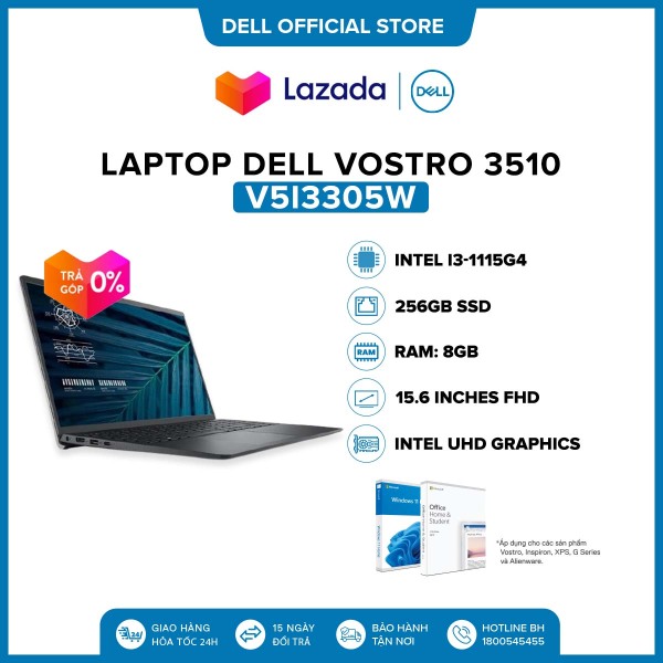 Bảng giá Laptop Dell Vostro 3510 15.6 inches FHD (Intel /  i3-1115G4 / 8GB / 256GB SSD / Office Home & Student 2021 / Windows 11) l Black l V5I3305W Phong Vũ