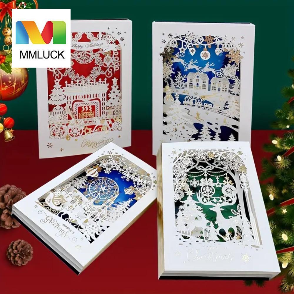MMLUCK Paper Christmas Layered Greeting Card Engraving Three