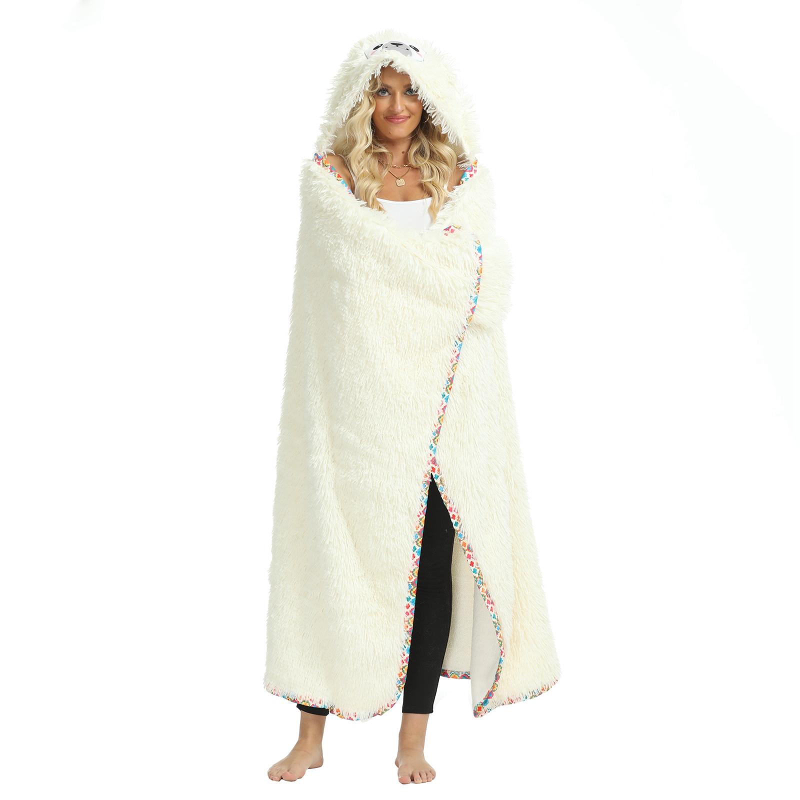 Chăn trùm đầu serbery với găng tay để mặc, chăn Alpaca ấm cúng cho nam và nữ