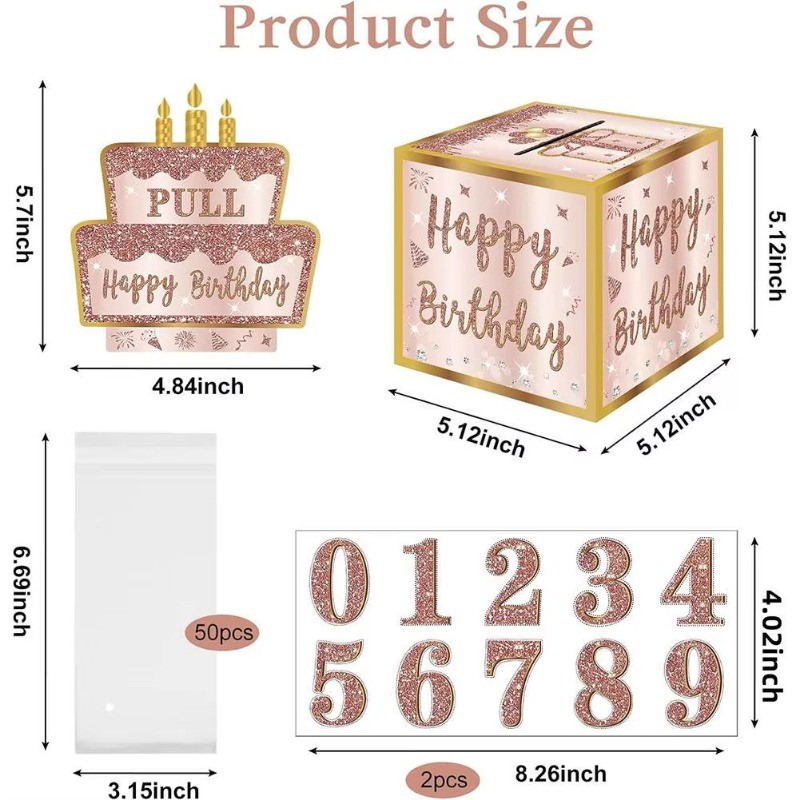 50pcs Happy Birthday Money Box DIY Surprise Birthday Money Pull-Out Gift Box with Cake Card Party Supplies