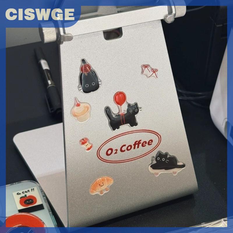 CISWGE 1 tấm 3D Epoxy Resin trong suốt đề can Ins dễ thương mèo đen phim hoạt hình Jelly cứu trợ Sticker DIY điện thoại trường hợp máy tính xách tay Máy tính Bảng trang trí