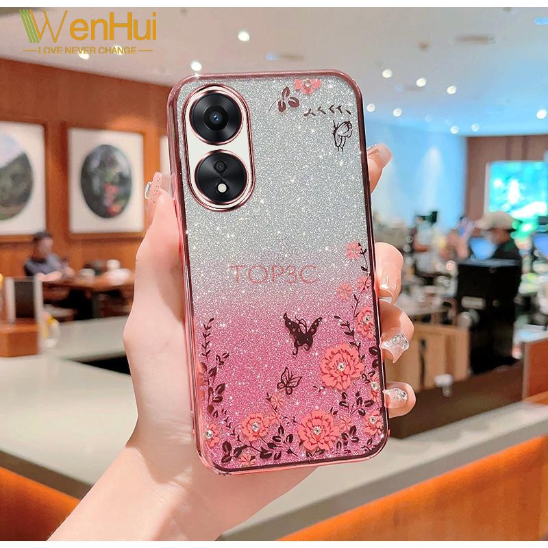 WenHui Ốp cho Oppo A78 5g Ốp điện thoại Oppo A98 5g A17 A58 A78 4G nhấp nháy bướm vườn mmhy case