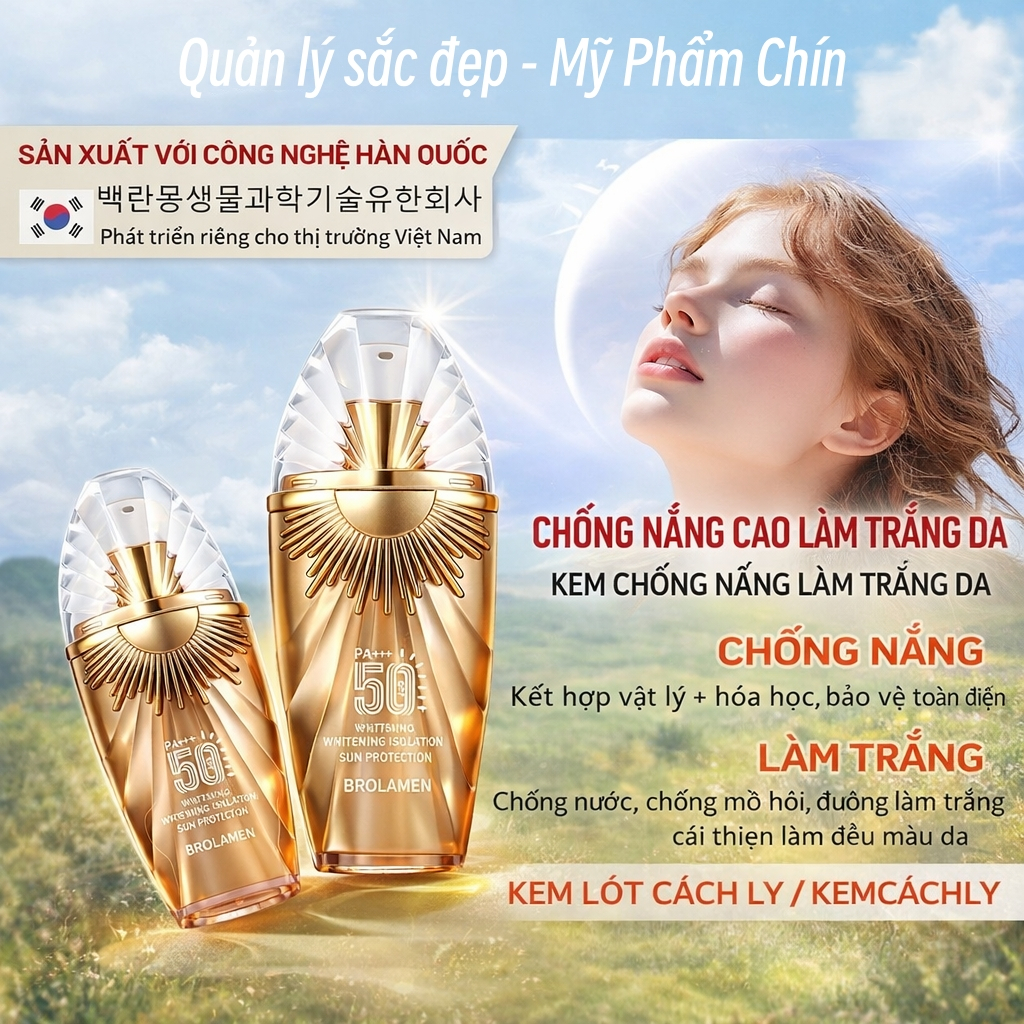 Kem Chống Nắng Dưỡng Trắng SPF50 PA+++ - Chống Nắng, Dưỡng Ẩm, Kiềm Dầu Không Trôi Cho Da