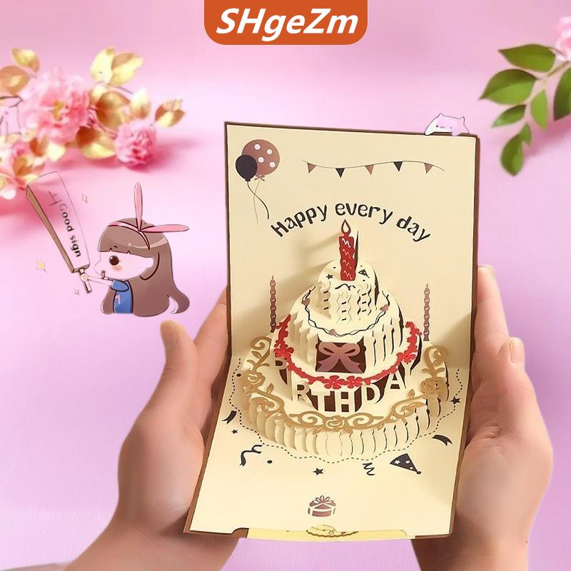[COD] SHgeZm 3D độc đáo Pop Up thẻ sinh nhật cho trẻ em cậu bé tắm đầu tiên bữa tiệc sinh nhật thiệp chúc mừng handmade thu nhỏ bưu thiếp Quà Tặng