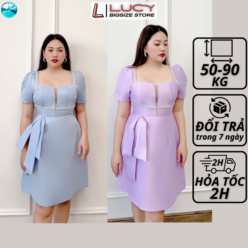 Váy đầm bigsize nữ dự tiệc đi chơi kiểu đầm nơ đính đá LUCY big size 50 - 90 kg