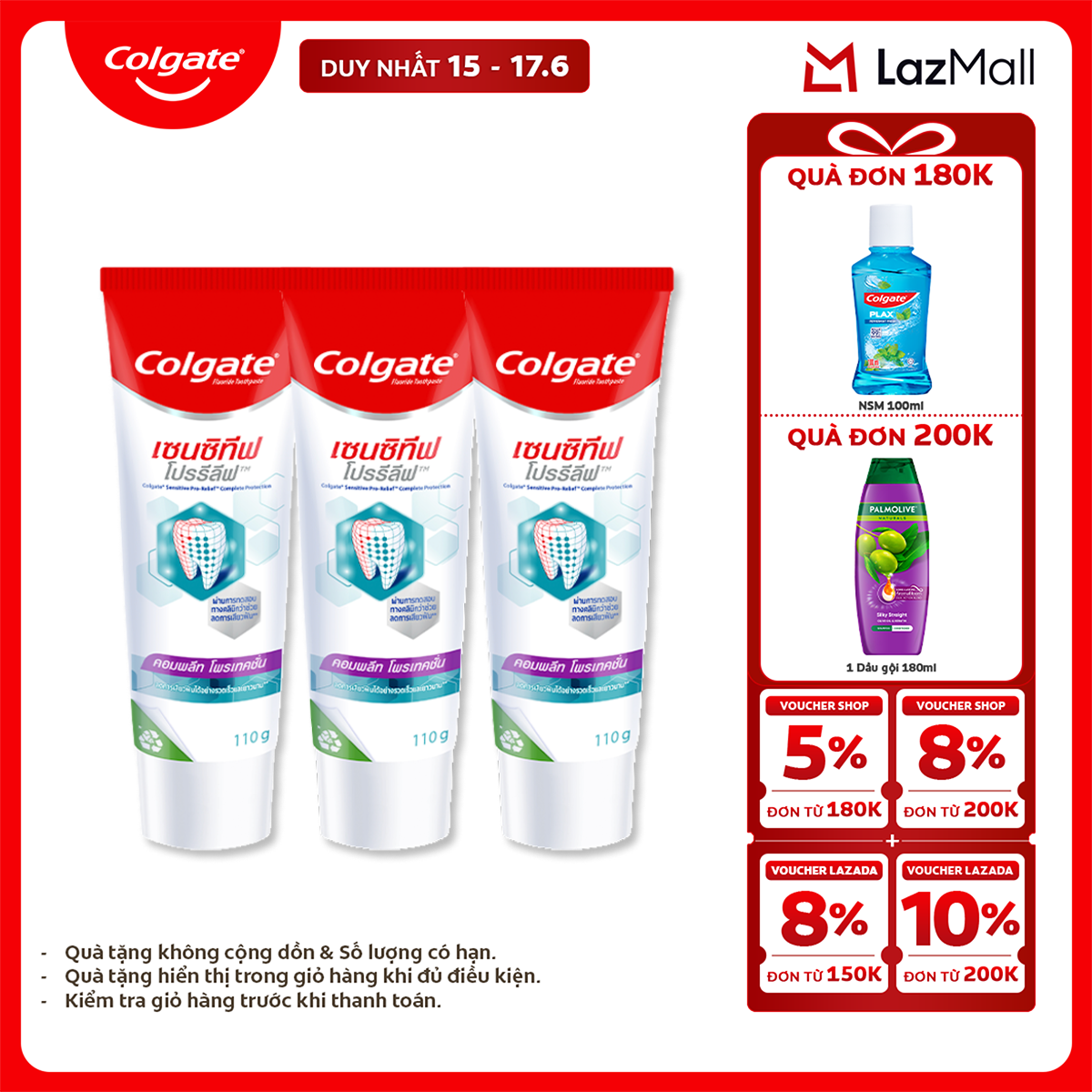 Bộ 3 Kem đánh răng Colgate Sensitive ngăn ê buốt và bảo vệ toàn diện dành cho răng nhạy cảm 110gx3