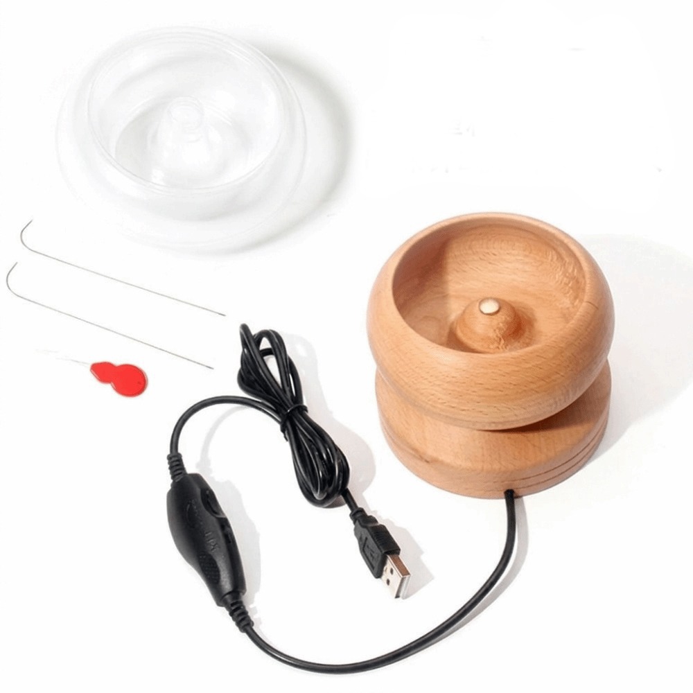 Easy Rotation Wooden Bead Spinner Automatic Speed Solid Wood Electric Spinning Bead Bowl Beading Supplies Wooden Bead Stringing Tool Jewelry Making