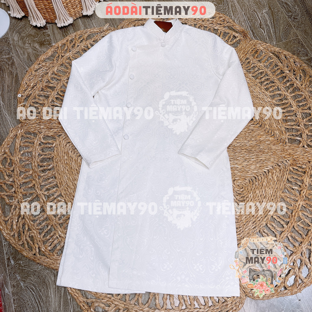 Áo dài nam cách tân truyền thống Tiệm 90 May sẵn vải gấm đỏ vàng trắng cao cấp dự tiệc cưới biểu diễn lễ tết đẹp AD90135
