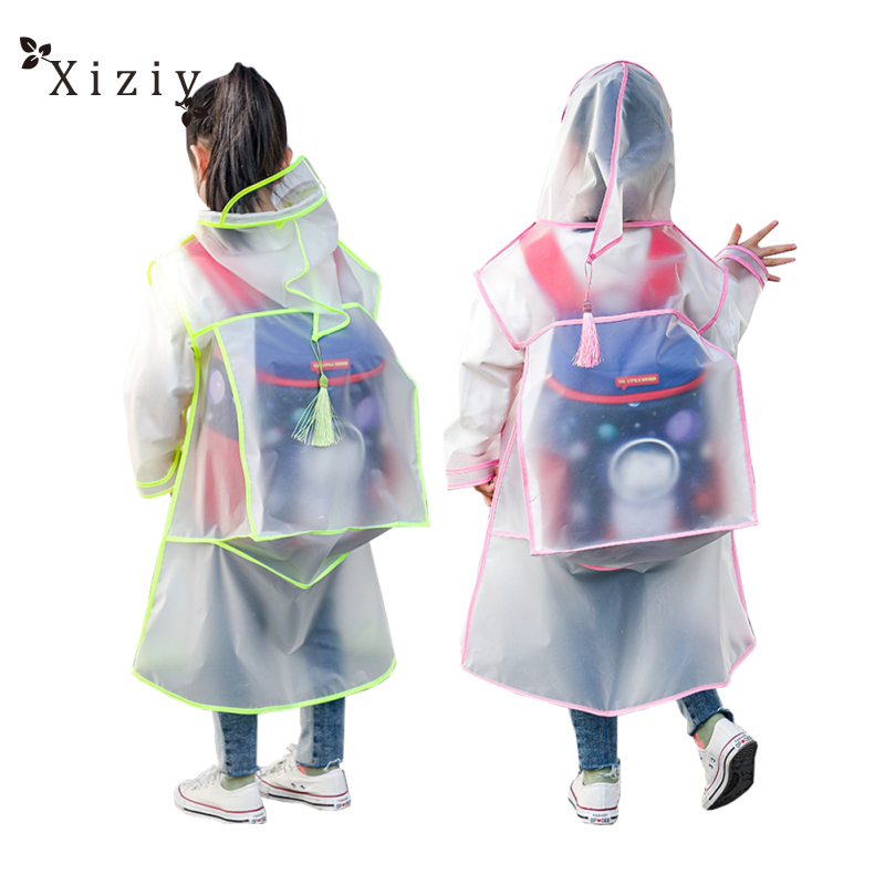 Xziykids Áo Mưa Trẻ Em Áo mưa trong suốt trùm đầu Poncho Vô Hình Schoolbag Vị Trí Poncho Cho 3-12 Năm