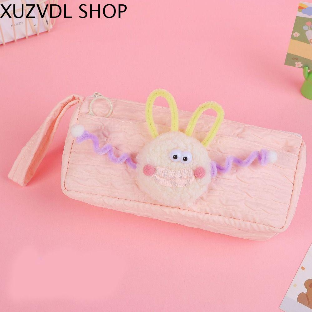 XUZVDL Sức chứa lớn Hộp đựng bút Miệng Lớn Vải bố Dây kéo Văn phòng phẩm túi đựng bút Thời trang Hoạt hình Túi đựng bút vui nhộn Đồ dùng văn phòng trường học