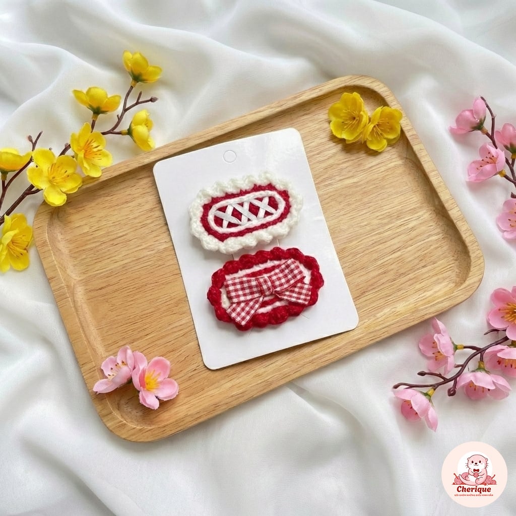 Kẹp tóc nơ xốc đỏ handmade