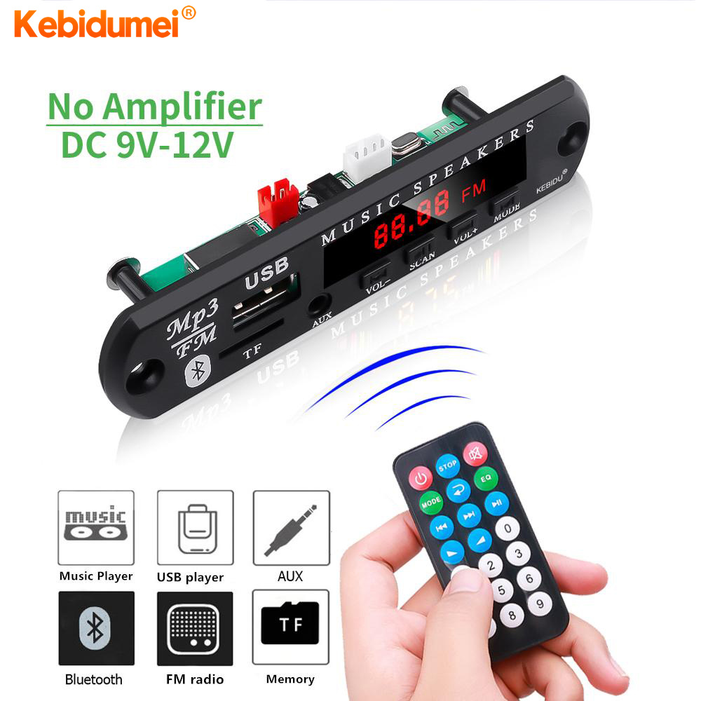 Kebidumei DC 9V-12V MP3 Bluetooth 5.0 Receiver Car Kit FM Radio Decoder Board Wireless Audio Module USB TF 3.5 mm AUX Radio Music Car MP3 Player ราคา 69 บาท*ส่งฟรี