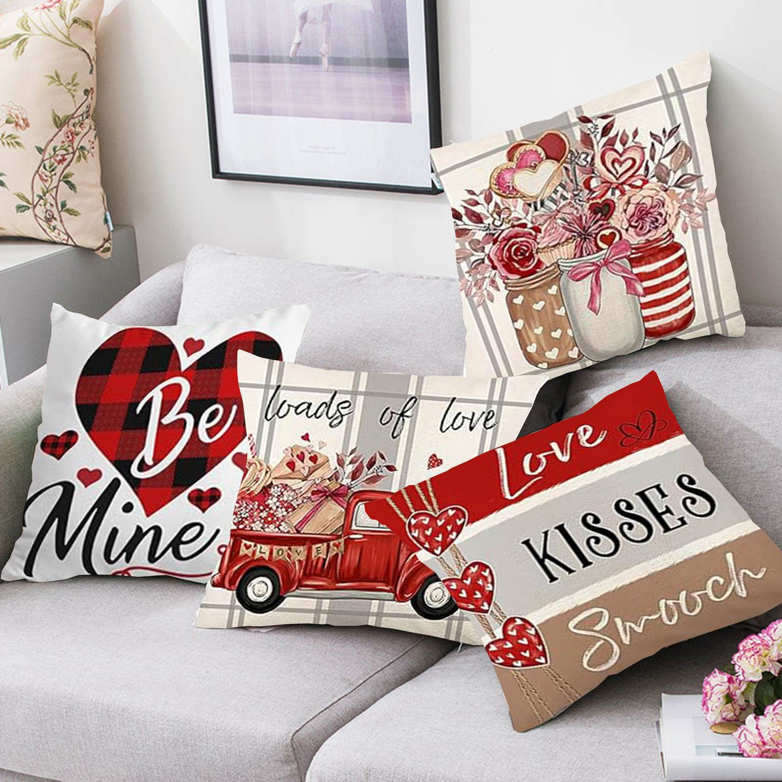 vbj67 Valentine Day Pillowcases Top Quality Craftsmanship Pillowcases Valentine's Day Pillow Covers Red Buffalo Plaid Gnomes Design Festive Home Decor ราคา 63 บาท*ส่งฟรี