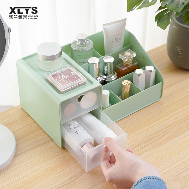 XINLANYASHE Loại ngăn kéo mỹ phẩm hộp lưu trữ Nordic nhựa trang sức Son môi đơn giản sắp xếp hộp máy tính để bàn sinh viên Hộp đựng mỹ phẩm