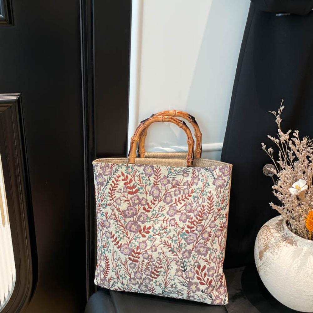 HERWK Vải Túi Tote Jacquard Phong cách Trung Quốc Hoa Túi xách in vải canvas Di động Khớp tre Túi đeo nách Hanfu Tiệc tùng - 3