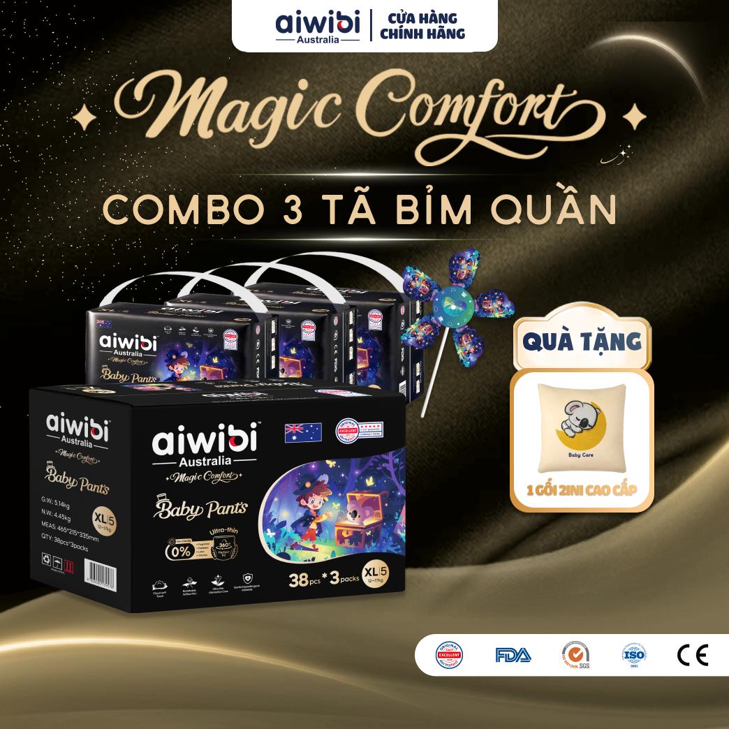 [Combo 3] Tã/Bỉm Quần Siêu Cao Cấp Aiwibi Magic Comfort Cho Bé Siêu Thấm Hút, Chống Tràn Gói Lớn M/L/XL/XXL/XXXL