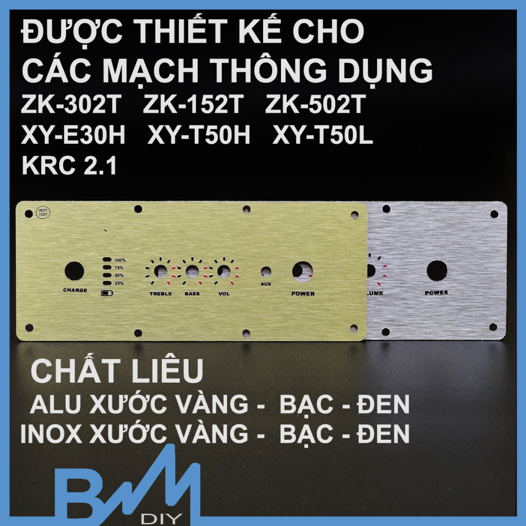 Mặt control inox alu xước 200x80mm mạch zk-502t zk-302t zk-152t xy-t50h xy-t50l xy-e30h krc 2.1 vàng bạc đen