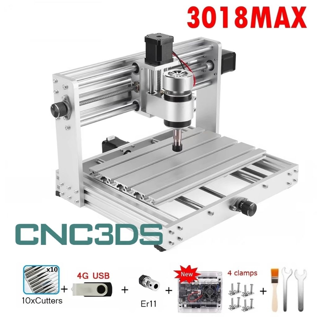 [Khung Nhôm] Máy phay CNC mini 3018 MAX + 10 mũi phay PCB + 4 Set plates + USB hướng dẫn