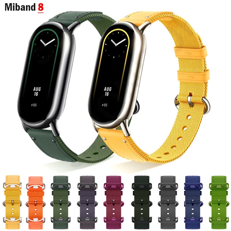 : 》{“” 》: Dây đeo 1:1 chính hãng cho mi band 8-8 NFC Vòng đeo cổ tay nylon + da thay thế miband8 correa Vòng thông minh 8 Phụ Kiện
