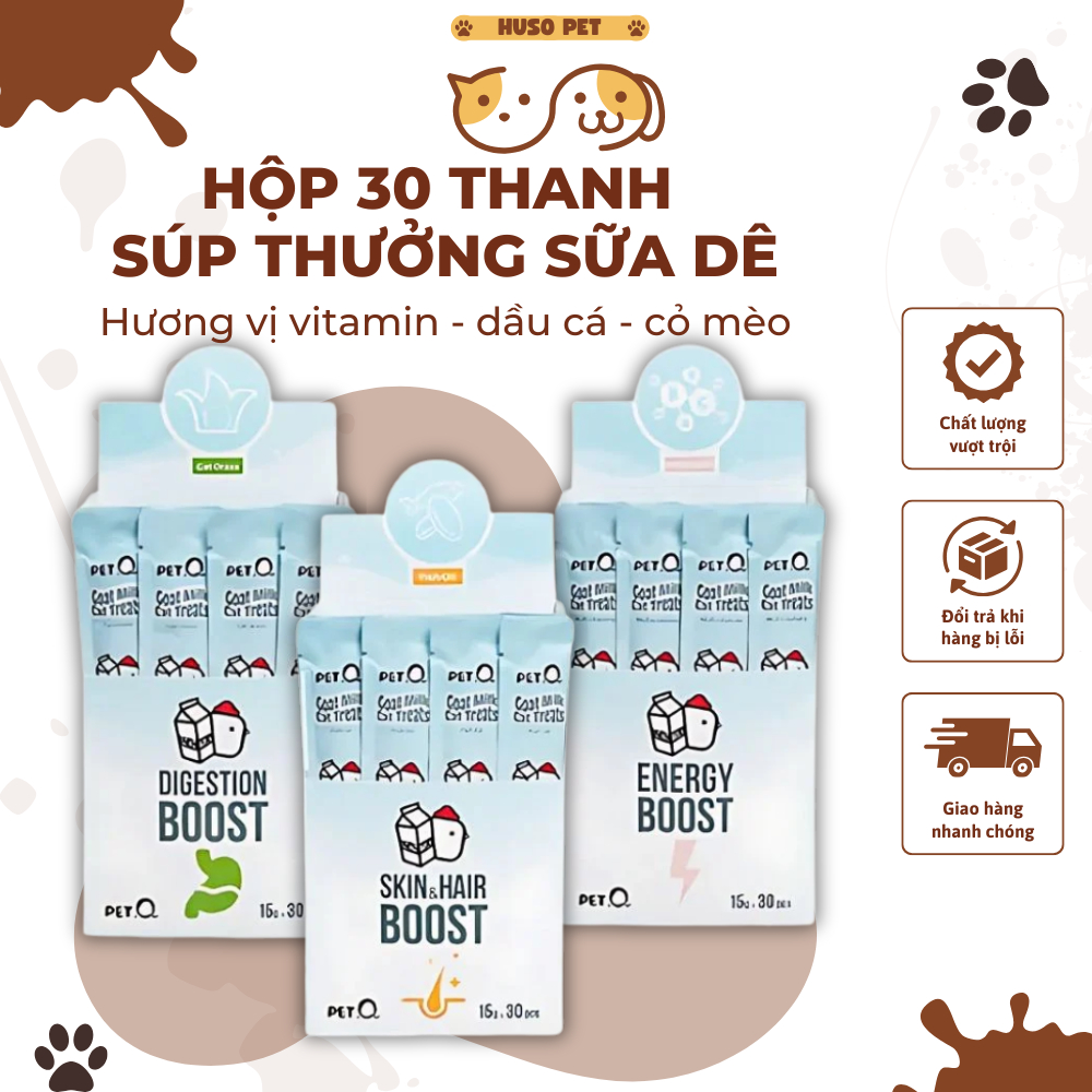 Hộp 30 thanh súp thưởng petQ cho mèo mọi lứa tuổi, súp thưởng sữa dê cao cấp, vitamin, dầu cá, cỏ mèo