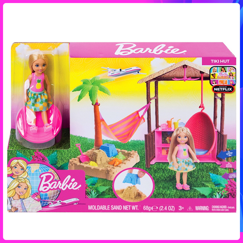 Barbie FWV24 Chelsea Doll Tiki Hut Playset với 6