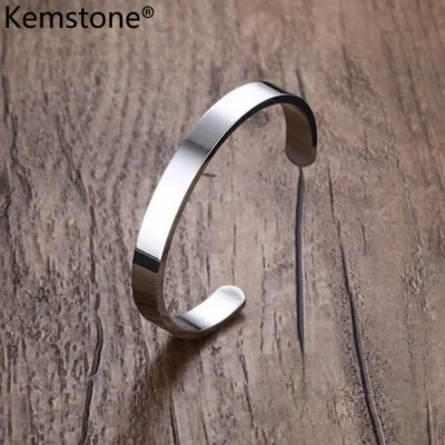 Kemstone 8MM Simple Titanium Steel Open Bangle Bracelet for Men