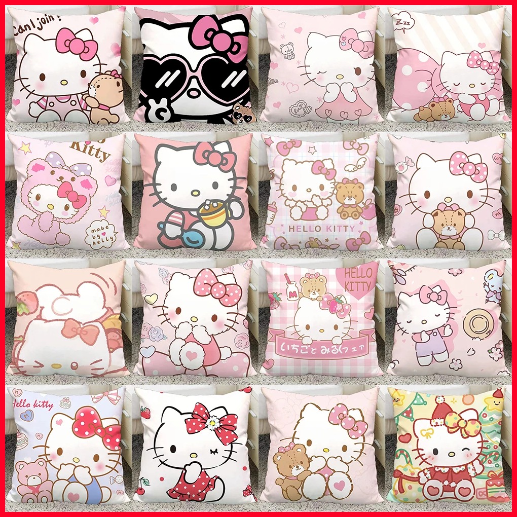 【HOT ZPPREFGJUIG 535】 Cute cartoon Hello Kitty pillowcase girly pillowcase living room sofa cushion cover home bedroom kawaii room decoration
