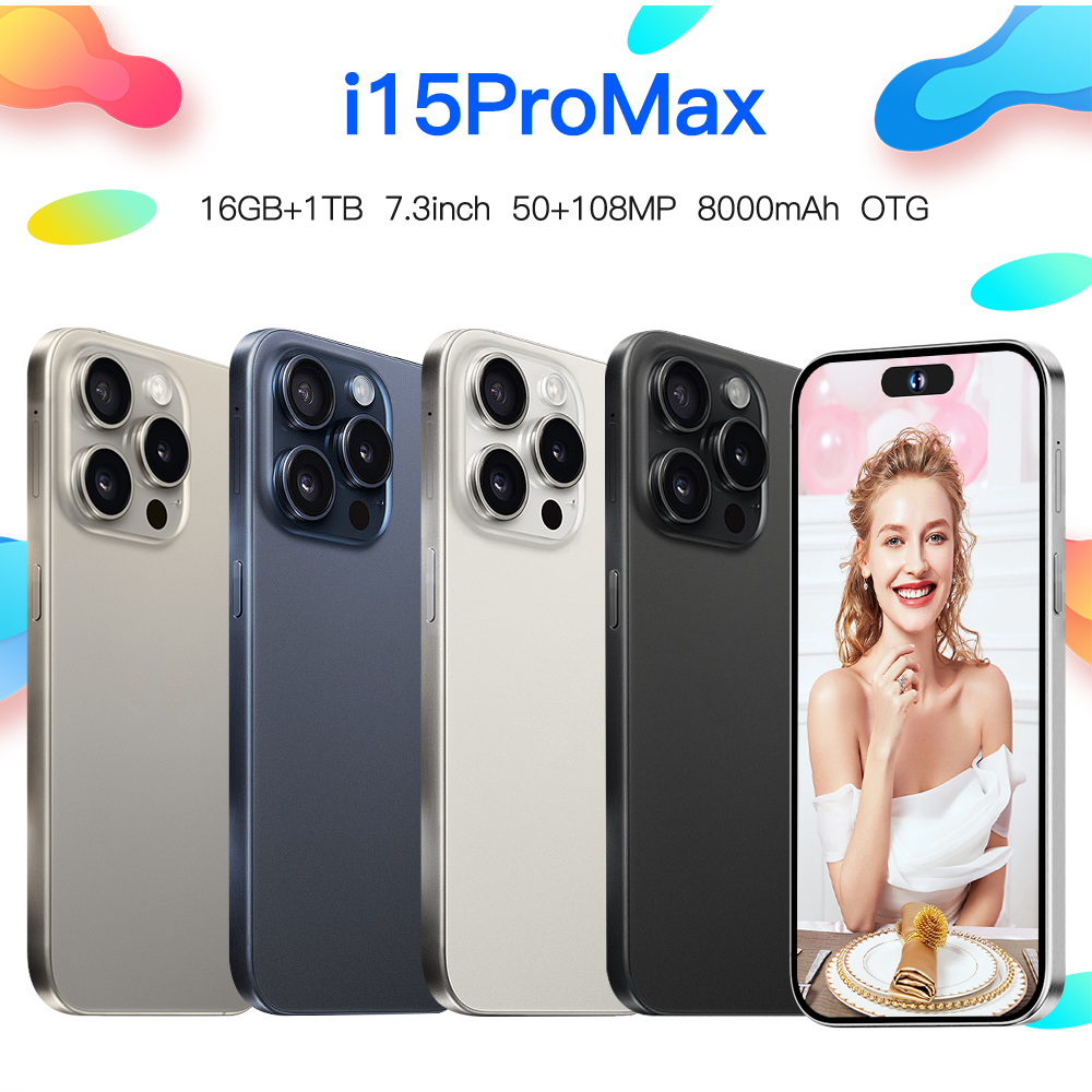i15 Pro Max Bảo hành miễn phí 7,3 inch HD Toàn màn hình 5G 	12G+256GB 8000mah Dual SIM Dual Standby Điện thoại di động chính hãng hoàn toàn mới