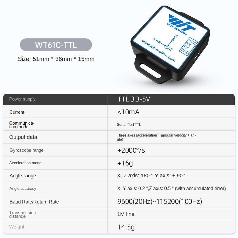 Cảm Biến Đo Nghiêng WIT WT61C-TTL 3.3-5V 6 Trục MPU6050 Góc Nghiêng Gia Tốc Góc Quay TTL UART Tự Động Hóa IoT Arduino WitMotion