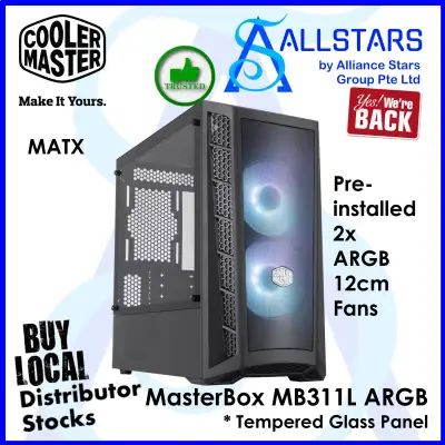 (ALLSTARS : We are Back Promo) CM / CoolerMaster / Coler Master MasterBox MB311L ARGB Micro-ATX Case, 2 ARGB Fans, Fine Mesh Front Panel, Adaptable Drive Cage, Tempered Glass Side Panel