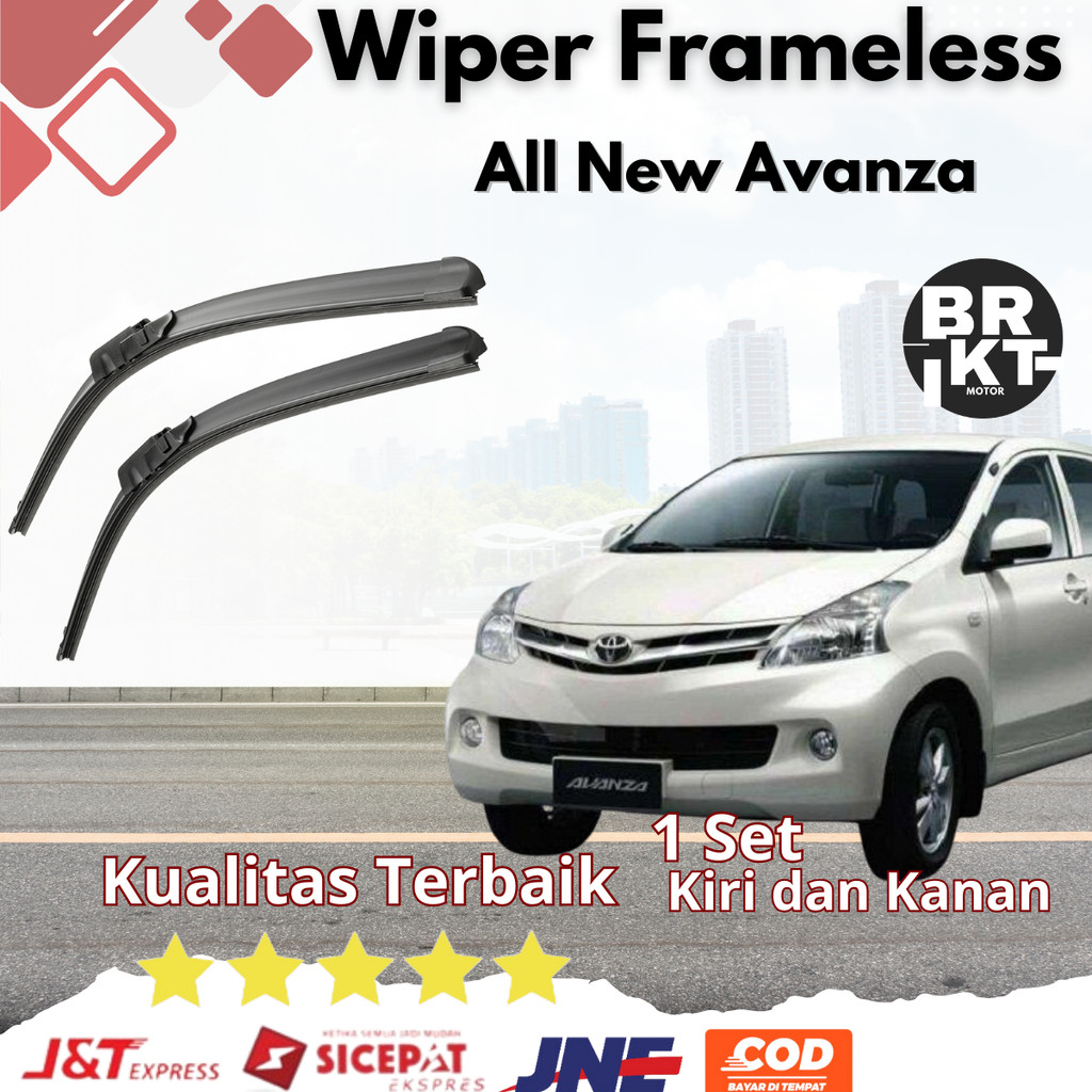 Wiper Mobil Frameless Toyota All New Avanza 2012 - 2016 Sepasang 2 PCS Kiri dan Kanan Tanpa Rangka Besi Sapuan Kaca Wiper Mobil Depan Blade Model Banana Karet Kendaraan Harga 50,000 rupiah*Gratis Ongkir