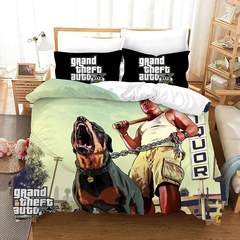 2 GTA V bộ đồ giường ngủ phim hoạt hình vỏ chăn lông vũ gối Grand Theft Auto 5 chăn ga gối bộ đồ giường ngủ S bộ đồ giường chăn mền (không có tấm)