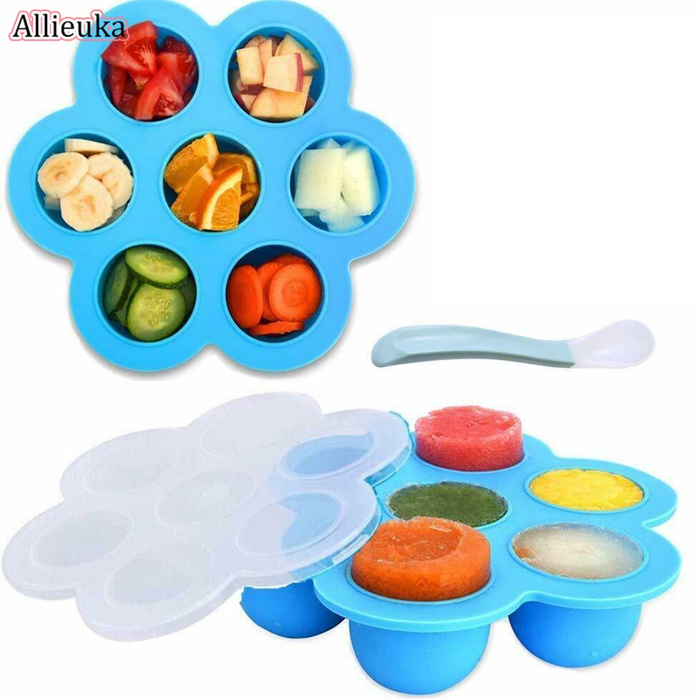 Allieuka พร้อมส่ง บล็อคซิลิโคนแช่แข็ง บล็อคซิลิโคนพร้อมฝาปิด เก็บอาหาร บล็อคซิลิโคนเก็บอาหารเด็ก 7 หลุม ราคา 39 บาท*ส่งฟรี