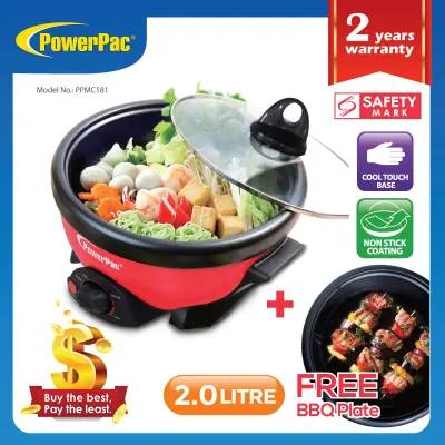 PowerPac Steamboat with BBQ Grill , 2 in 1 Multi Cooker 2L (PPMC181)