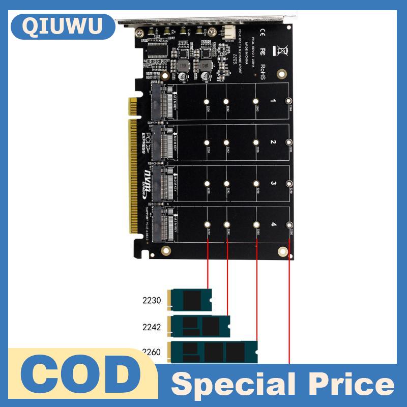 QIUWU 2230 2242 2260 2280 máy chủ điều khiển Thẻ mở rộng dẫn chỉ số 4 cổng ph44 M.2 NVMe 4 SSD để PCIe X16 Adapter chuyển đổi