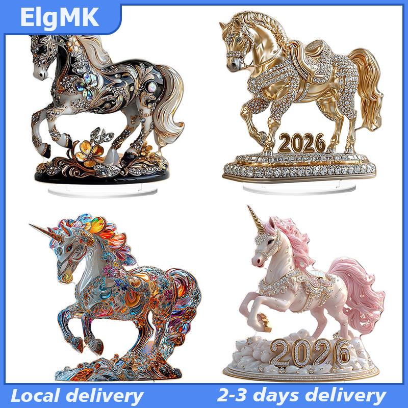 ElgMK 2D Acrylic Trang Trí Năm 2026 Của Ngựa Máy Tính Để Bàn Trang Trí Thu Nhỏ Bức Tượng Ngựa Lễ Hội Trang Trí Nội Thất Văn Phòng Nhà Năm Mới Quà Tặng
