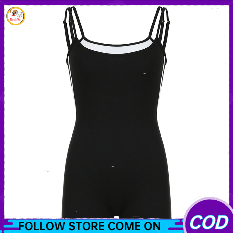 Women's Sleeveless Jumpsuits Summer U-neck Slim Fit Double Shoulder Strap Bodysuits Fashion Fake Two-piece Short Rompers