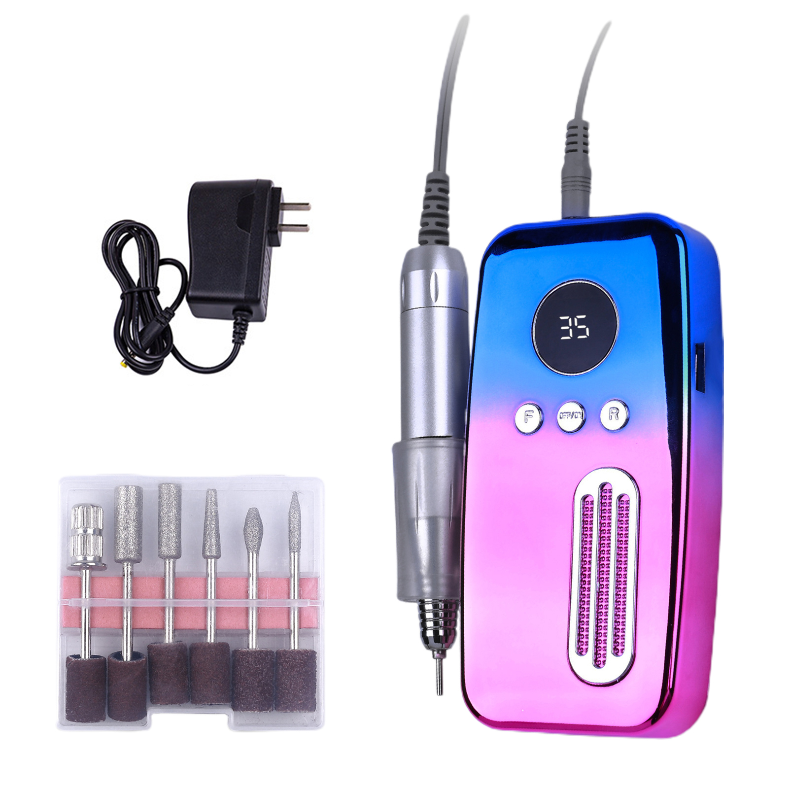 VUL MALL 1 Set Electric Nail Drill High Speed Low Noise Digital Display Adjustable Stainless-Steel Electric Nail File Machine with Nail Drill Bits Set for Nail Salon ราคา 1,221 บาท*ส่งฟรี
