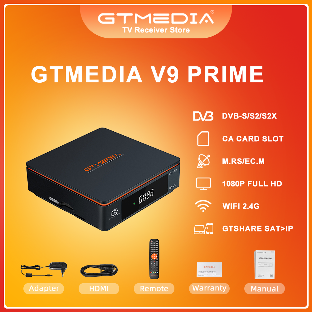 GTMEDIA V9 Prime Satellite TV Receiver DVB-S2X S2 Decoder Tuner 1080P H.265 Built In 2.4G  Gtshare Mars Ecam Upgrade Firmwar