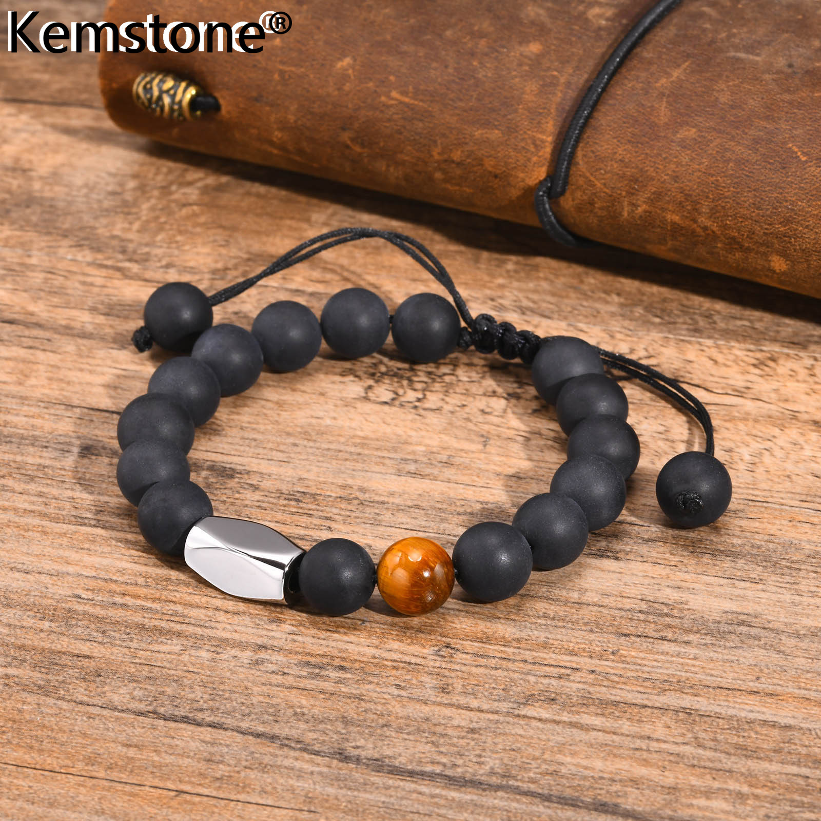 Kemstone Men’s Onyx & Tiger Eye Bracelet – Adjustable Natural Stone Jewelry ราคา 254 บาท*ส่งฟรี
