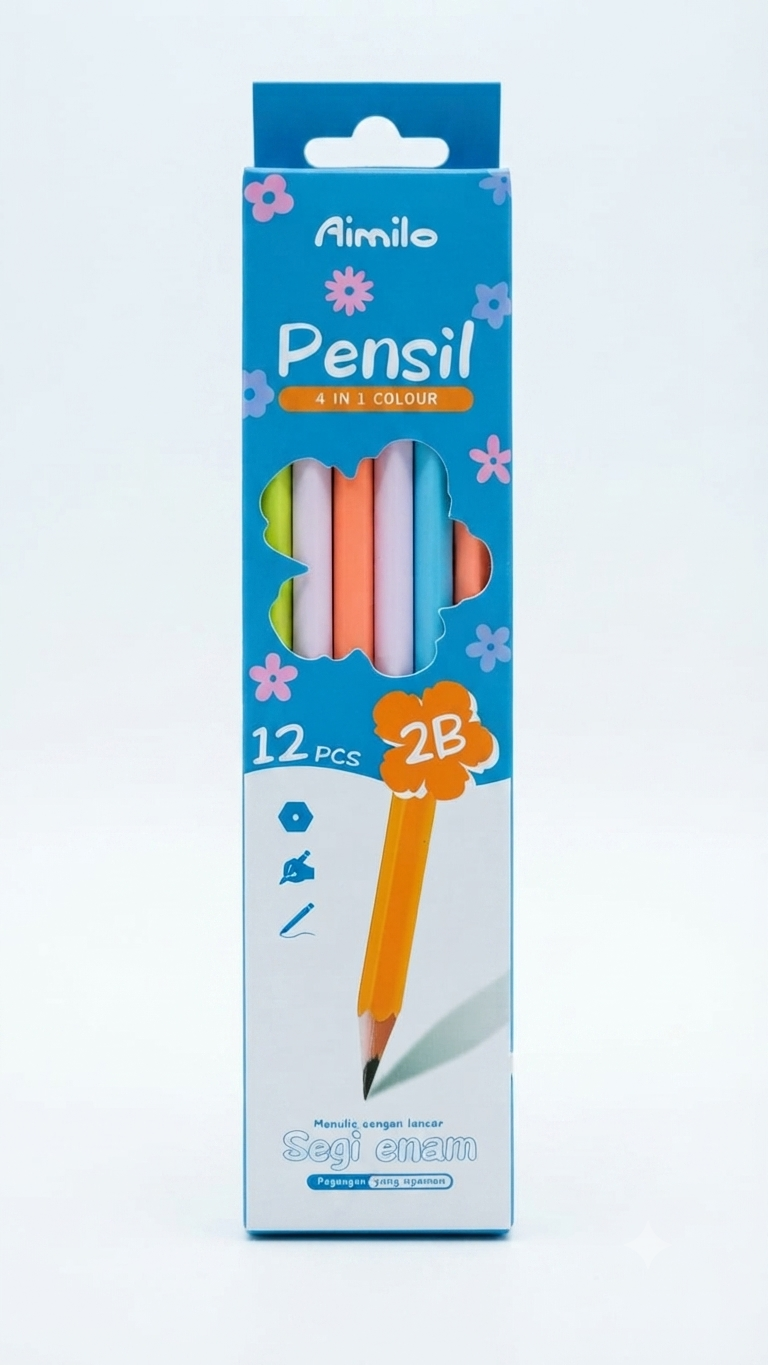 (1 PACK / 12 PCS) AIMILO PENSIL 2B SEGI ENAM / PENSIL UJIAN & MENULIS ESTETIK PASTEL