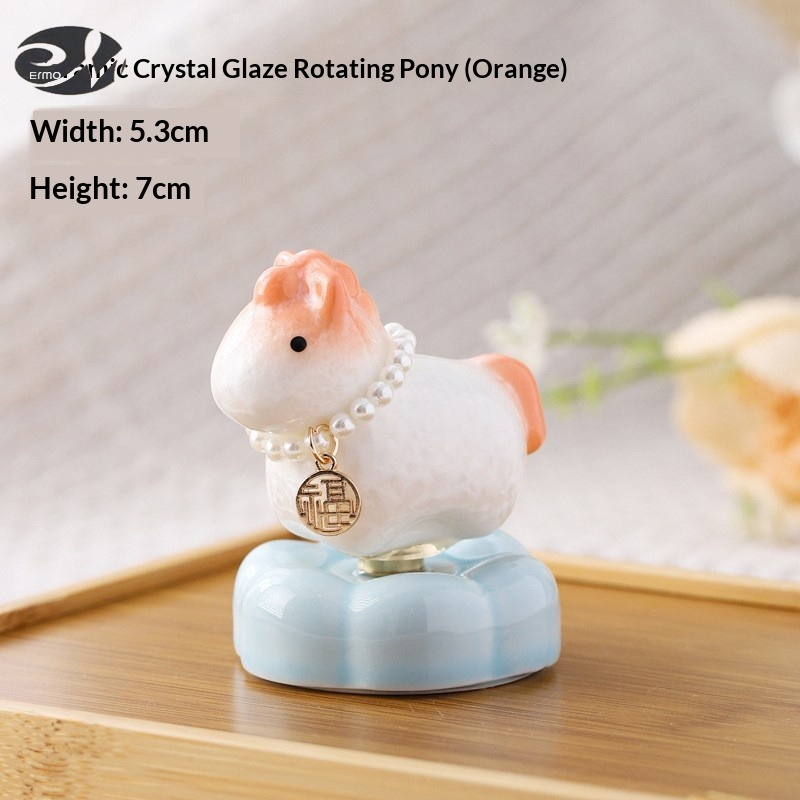 ERMO Ceramic Crystal Glaze Rotating Horse Figurine with Pearl Necklace and Lucky Charm - Cute Desk Decor for Stress Relief ราคา 74 บาท*ส่งฟรี