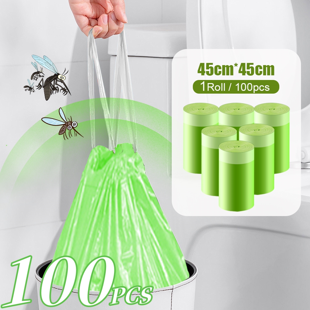 100 cái/cuộn đa năng màu xanh lá cây mugwort hương thơm chống muỗi di động dây rút dày túi đựng rác tiện lợi nhà bếp nhà bếp phổ Di động Túi đựng rác tiện lợi Thùng rác