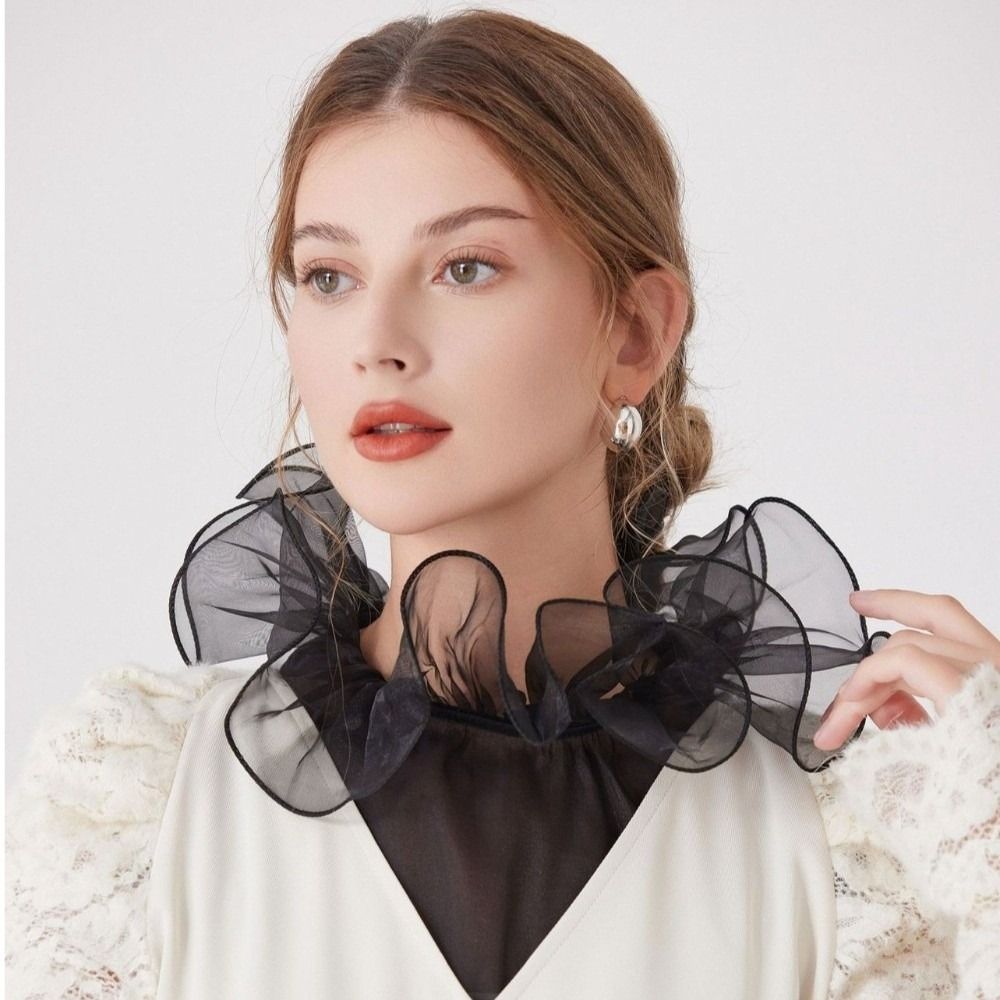 TU3Y Viền ren Cổ áo giả Thiết kế xếp nếp Viền polyester Cổ áo có thể tháo rời Thanh lịch Còng tay đồng bộ Áo sơ mi nửa thân Váy Áo Sơ Mi