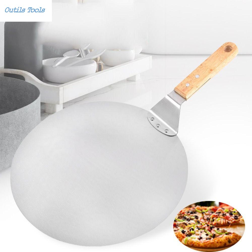 OUTILS Thép không gỉ Xẻng xúc Pizza 10inch Tay cầm bằng gỗ Mái chèo bánh ngọt Chảo Dụng cụ làm bánh Xẻng xúc bánh Phụ kiện bánh