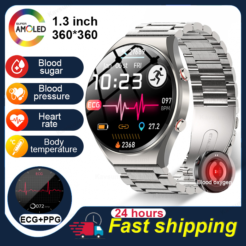 Đo chính xác lượng đường trong máu Đồng hồ thông minh nam ECG PPG Bluetooth Watch Huyết áp thể thao Đồng hồ thông minh Đồng hồ đo đường huyết