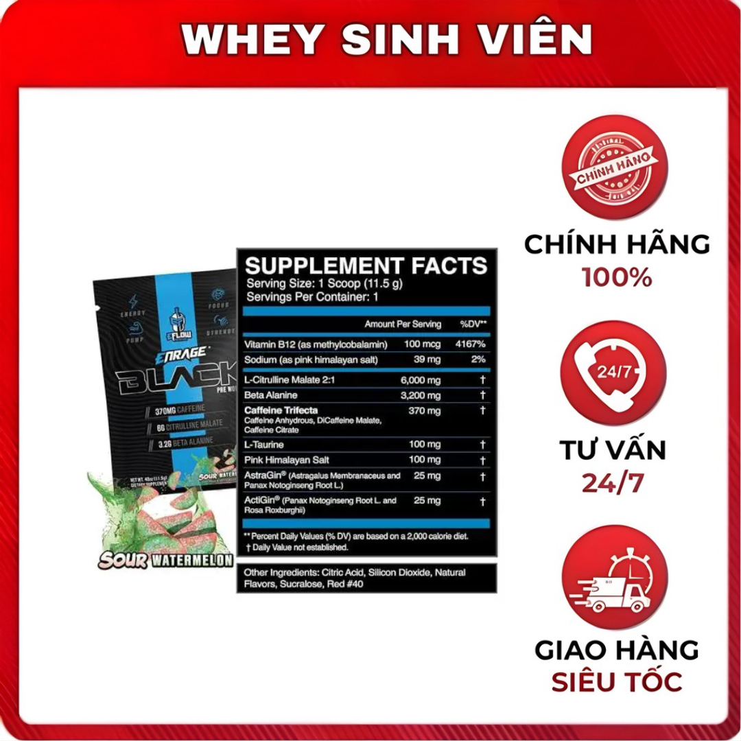 Gói sample Enrage Black dùng thử 11,5G Chính hãng Eflow Nutrition tại Whey Sinh Viên HP