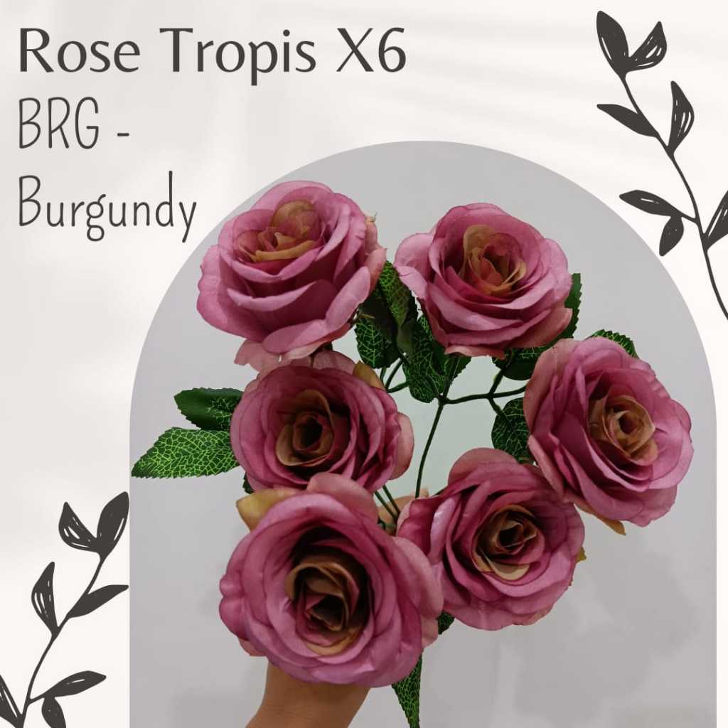 KOREAN Bunga Mawar Rose Tropis Cabang 6 / Ecer RT6 NEW