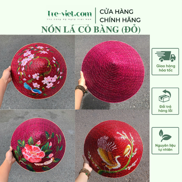 Nón lá cỏ bàng màu đỏ vẽ hoạ tiết hoa đẹp - Nón cỏ chắc chắn nhiều mẫu đẹp màu hồng đậm