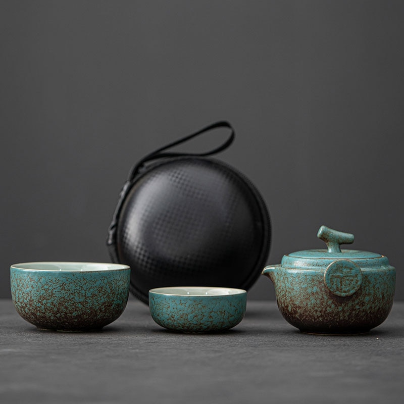 Gốm gongfu Bộ trà du lịch-tuyệt đẹp Bộ ấm trà Trung Quốc với 2 tách trà, xách tay Mang trường hợp